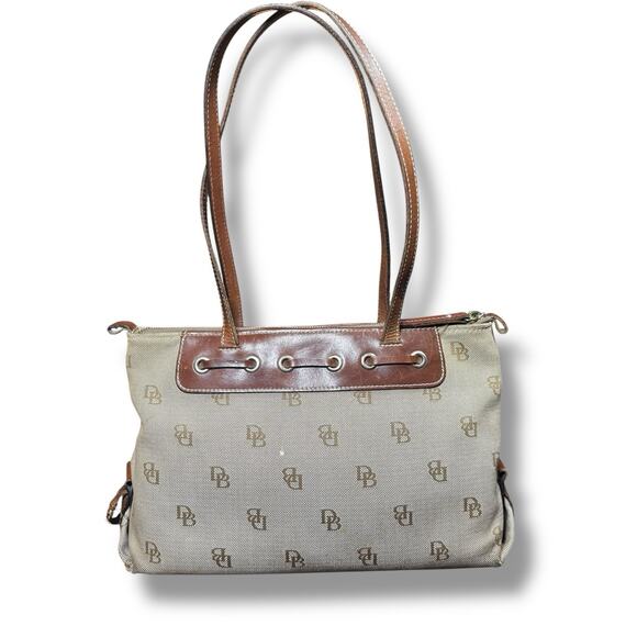 Dooney & Bourke Large Tassel Canvas Tote Bag Beige Brown Y2K — Read Description - Picture 2 of 15